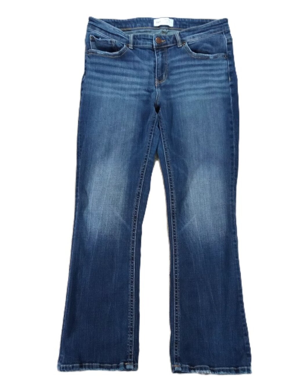 BKE Payton Jean Women's 33x28, Tag30x29.5 Distressed Bootcut Blue Stretch Denim